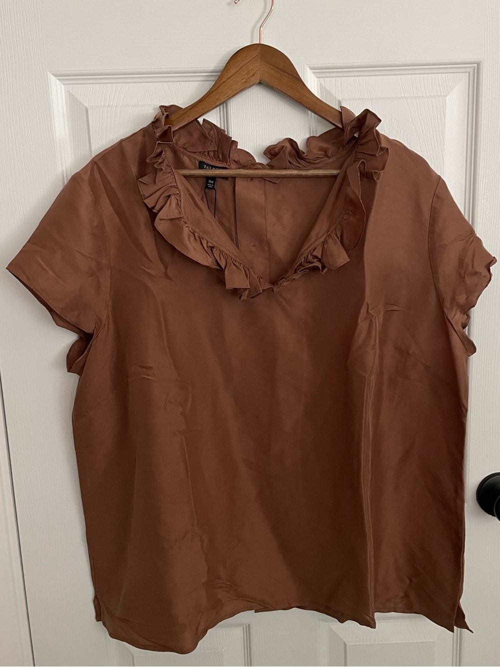 Option 1: NWT Talbots 100% Silk bronze/brown ruffle V-Neck blouse 18W